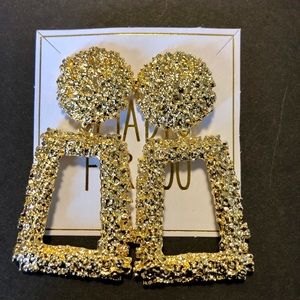 Gold Rectangle Textured Drop Earrings